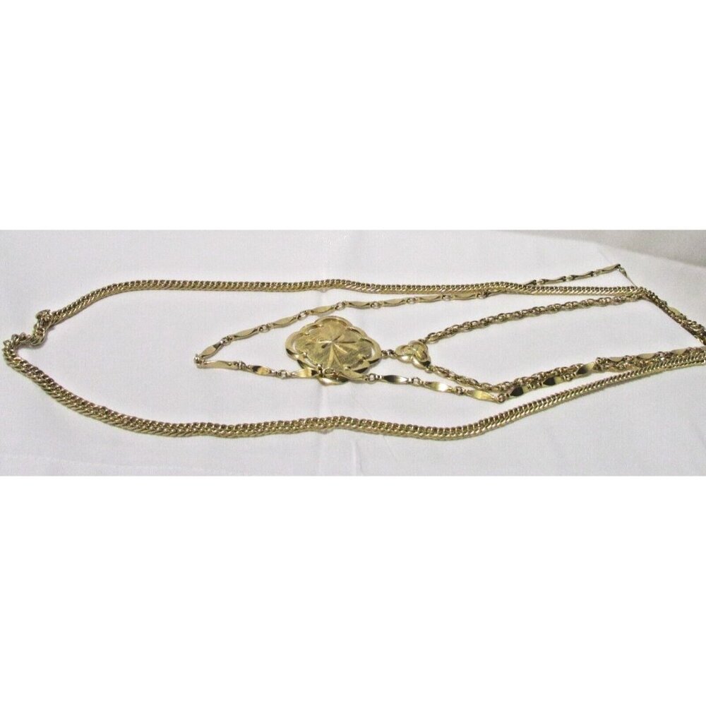 Symbolic Diamond Shape Gold Tone Pendant Elegant Multi Strand Necklace - Picture 8 of 11